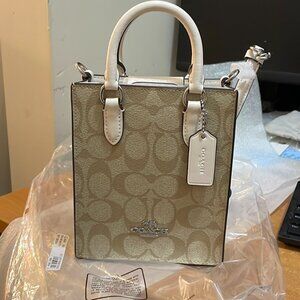 Coach Silver/Chalk and Lt Khaki Sig NS Mini Tote NWT CJ494